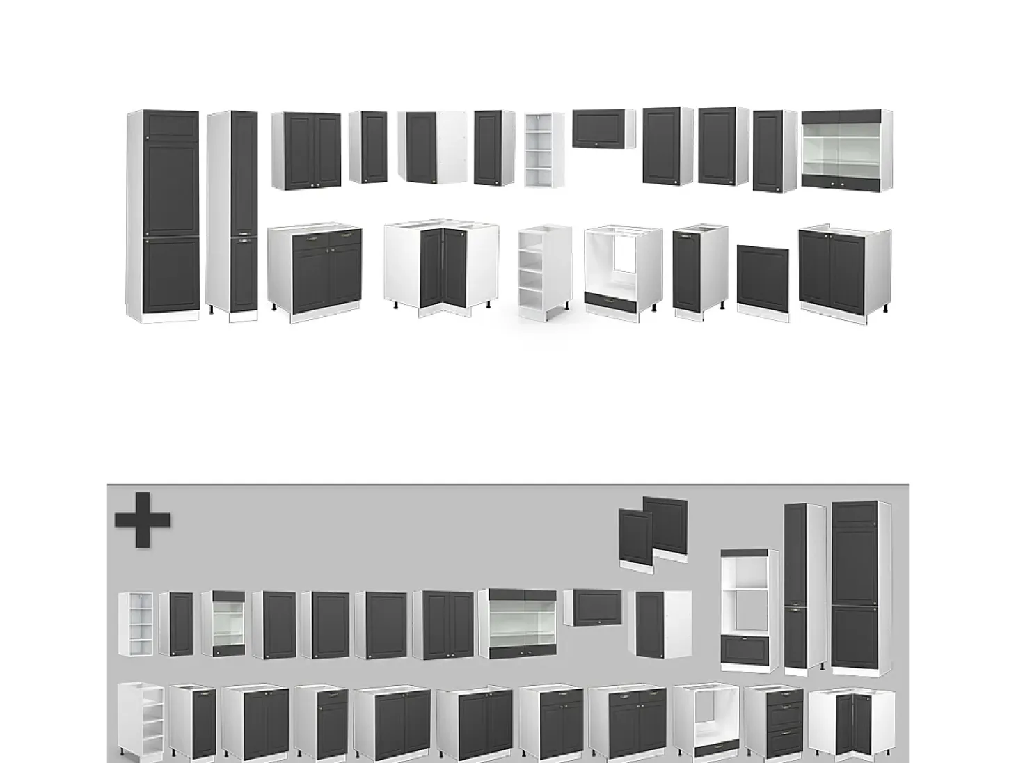 Cocina esquinera antracita-oro/blanco 347x60x81.6 fame-line