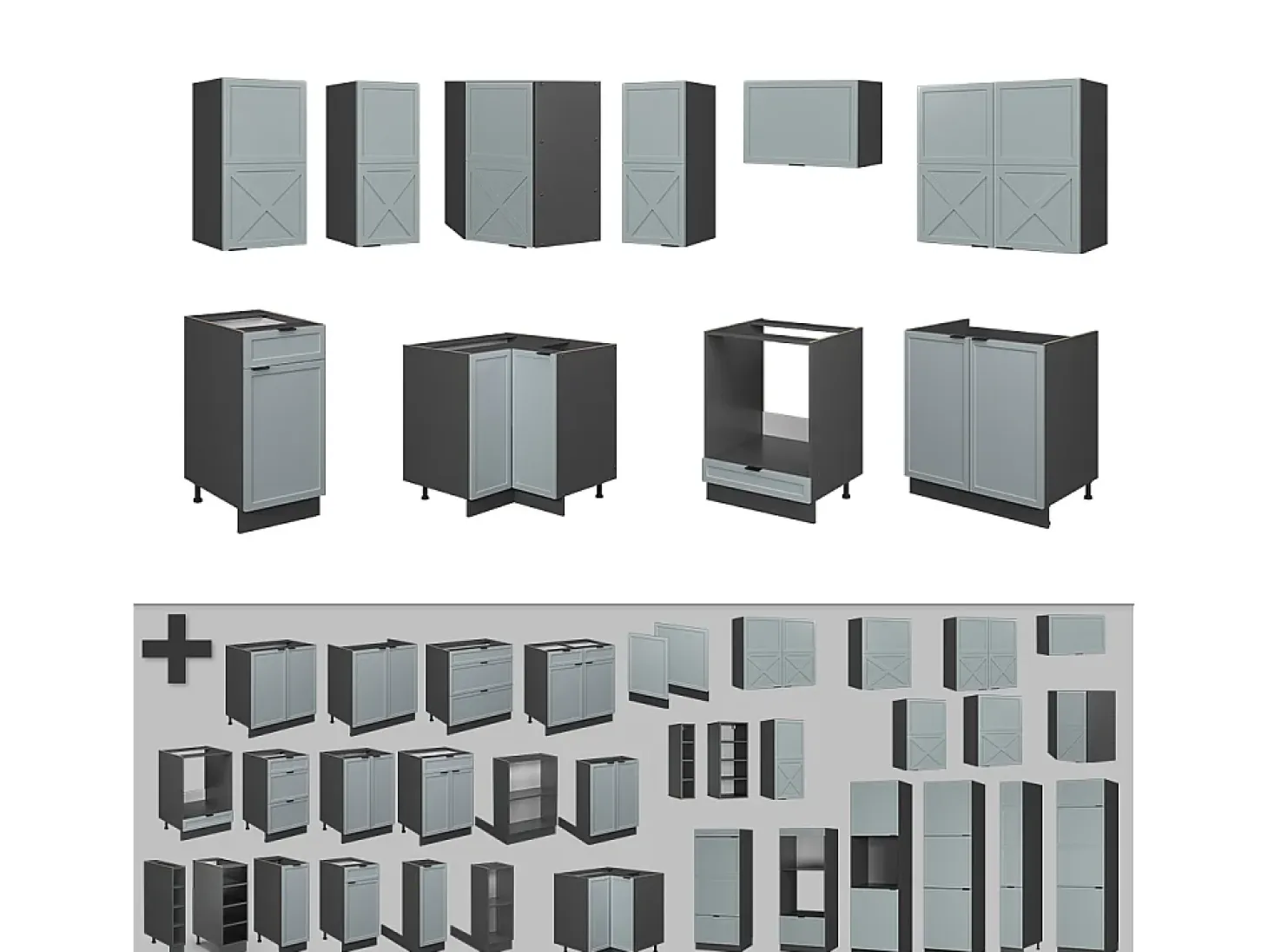 Cocina esquinera azul claro/gris antracita 190x46x81.6 fame-line