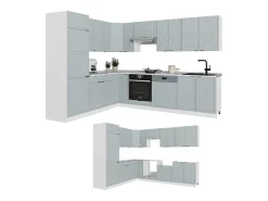 Cocina esquinera azul claro-gris-blanco 287x60x81.6 fame-line