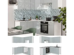 Cocina esquinera azul claro-gris-blanco 190x46x81.6 fame-line