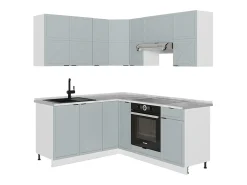 Cocina esquinera azul claro-gris-blanco 190x46x81.6 fame-line