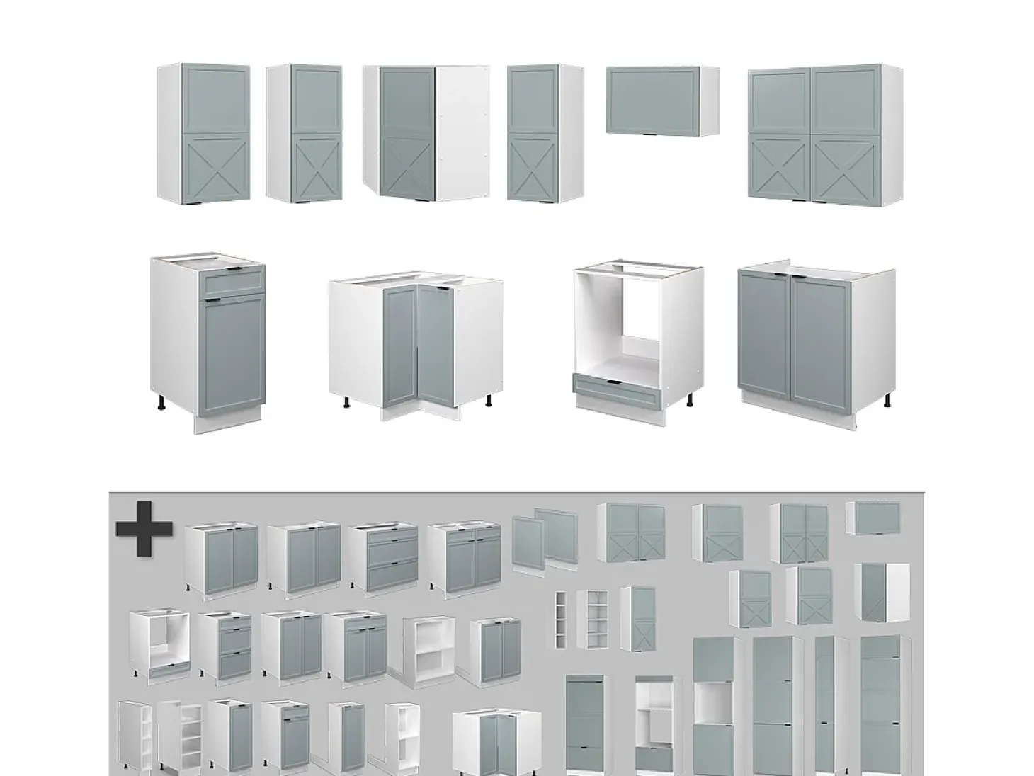 Cocina esquinera azul claro-gris-blanco 190x46x81.6 fame-line