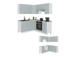 Cocina esquinera azul claro-gris-blanco 190x60x81.6 fame-line