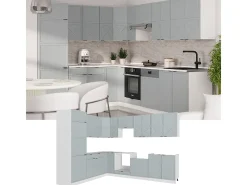 Cocina esquinera azul claro-gris-blanco 287x46x81.6 fame-line