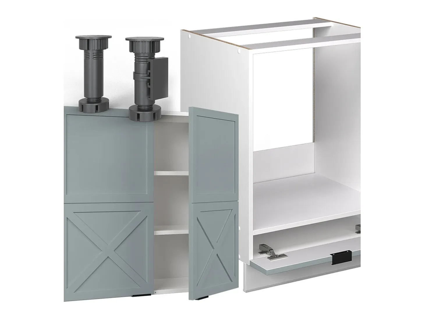 Cocina esquinera azul claro-gris-blanco 287x46x81.6 fame-line