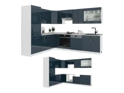 Cocina esquinera azul oscuro alto brillo/blanco 287x60x81.6 fame-line