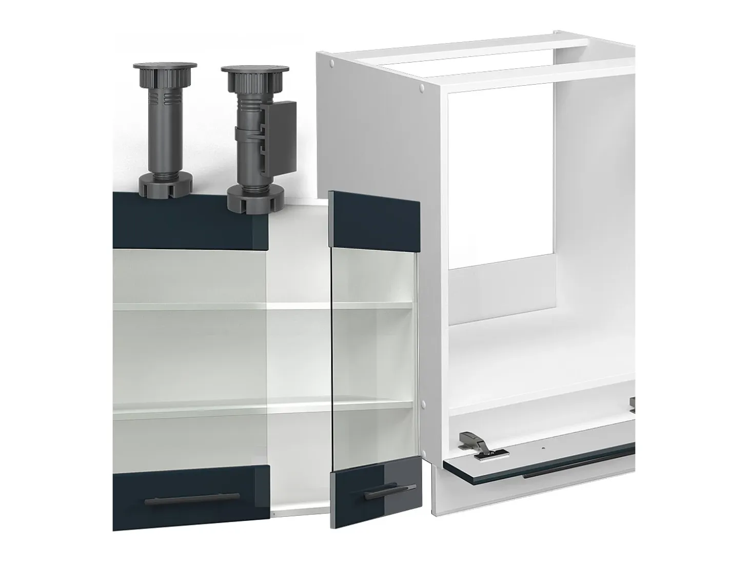 Cocina esquinera azul oscuro alto brillo/blanco 287x60x81.6 fame-line