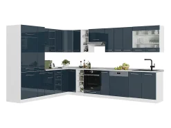 Cocina esquinera azul oscuro alto brillo/blanco 347x60x81.6 fame-line