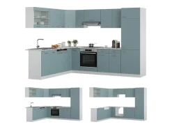 Cocina esquinera azul-gris-blanco 287x60x81.6 r-line