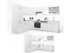 Cocina esquinera blanco alto brillo/blanco 287x46x81.6 fame-line