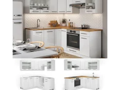 Cocina esquinera blanco alto brillo/blanco 190x60x81.6 fame-line