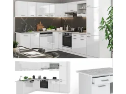 Cocina esquinera blanco alto brillo/blanco 287x46x81.6 r-line