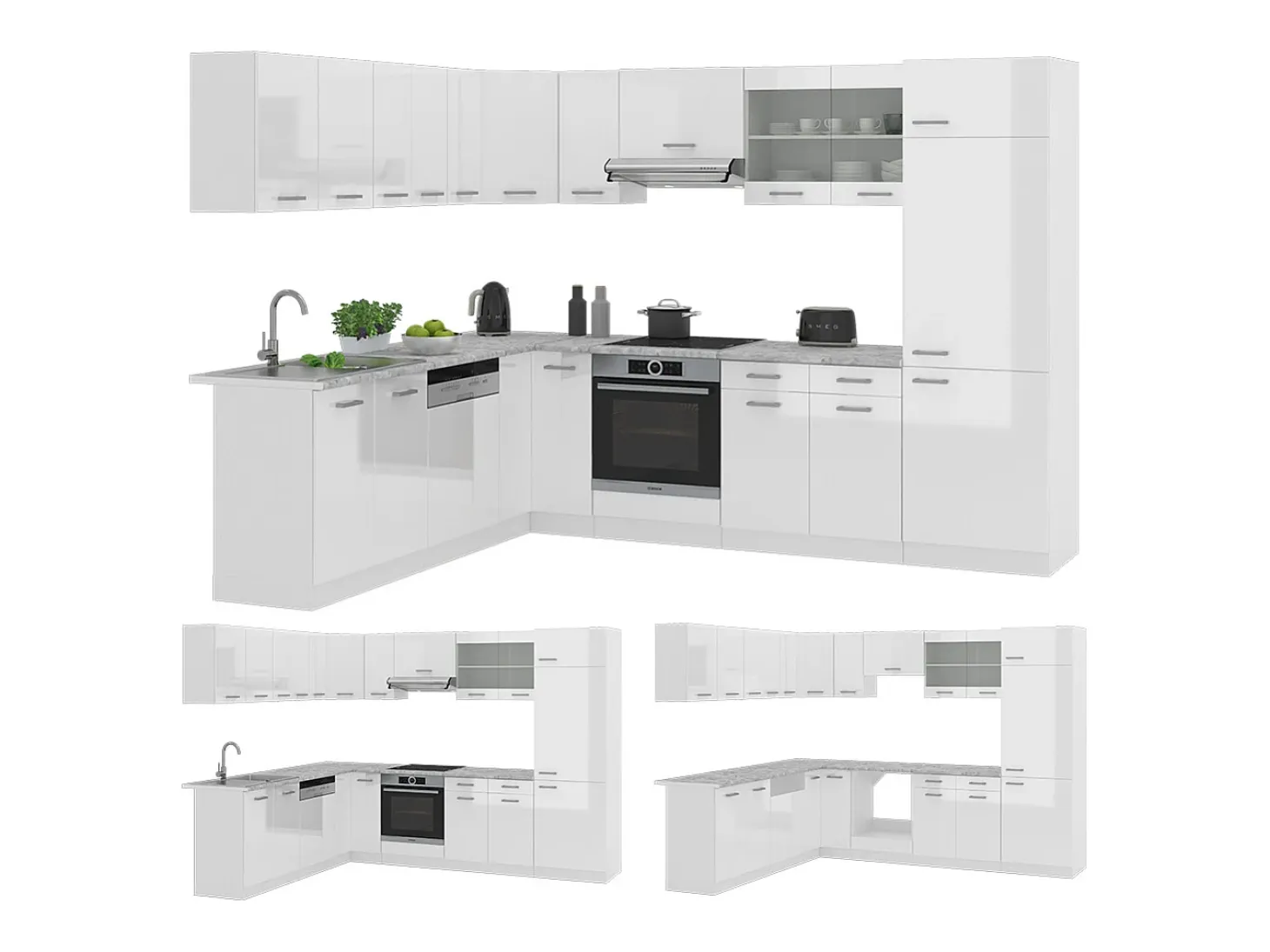 Cocina esquinera blanco alto brillo/blanco 287x60x81.6 r-line