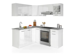 Cocina esquinera blanco alto brillo/blanco 190x60x81.6 rick