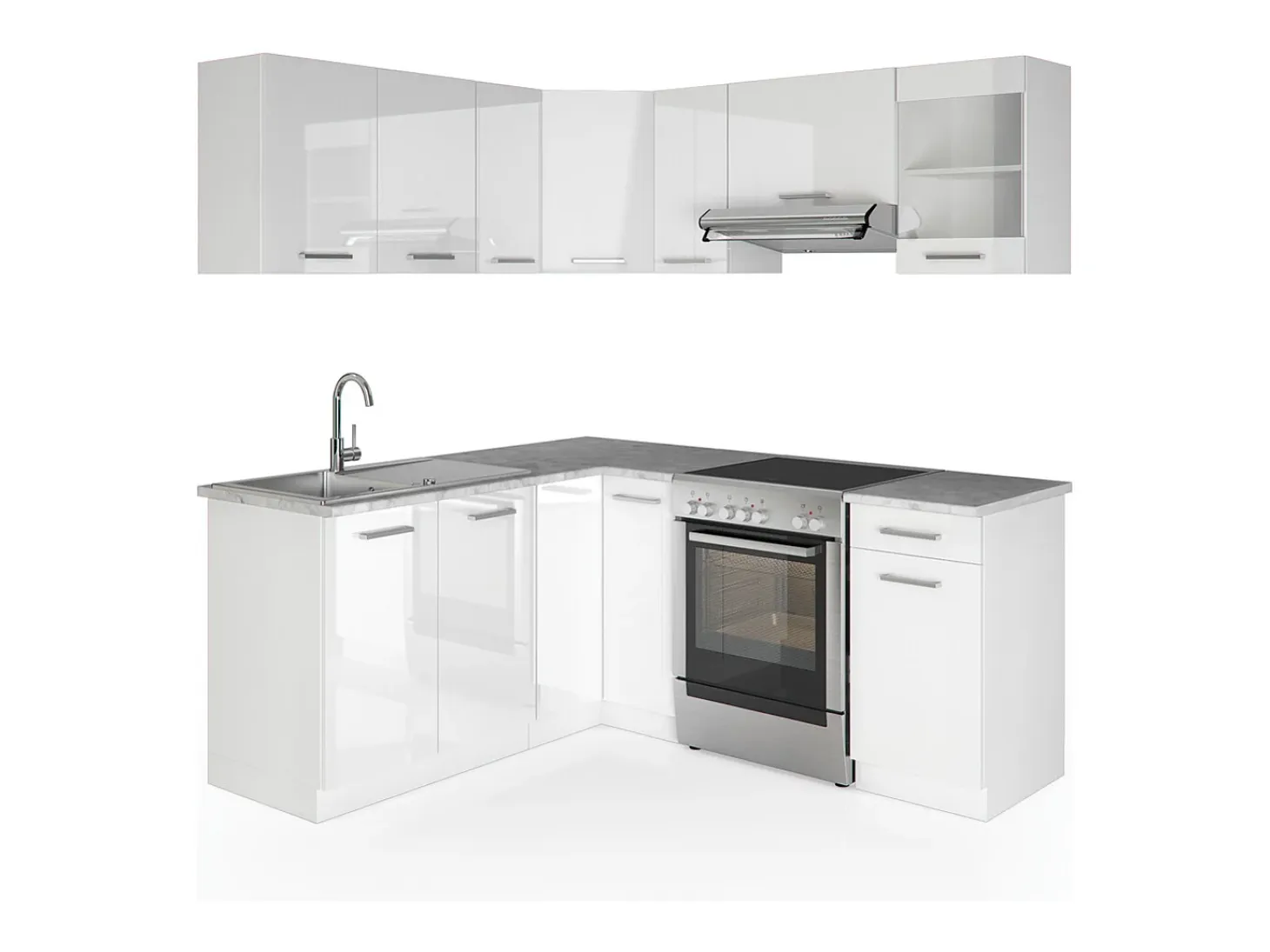 Cocina esquinera blanco alto brillo/blanco 190x60x81.6 rick