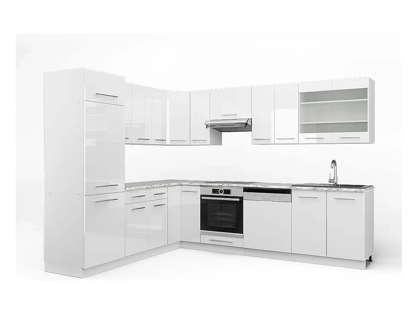 Cocina esquinera blanco alto brillo/blanco 287x60x81.6 fame-line