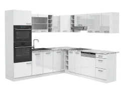 Cocina esquinera blanco alto brillo/blanco 247x60x81.6 r-line