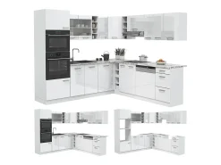 Cocina esquinera blanco alto brillo/blanco 247x60x81.6 r-line