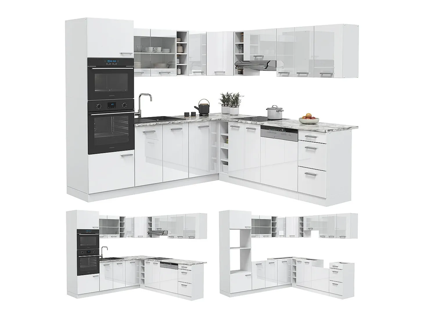 Cocina esquinera blanco alto brillo/blanco 247x60x81.6 r-line