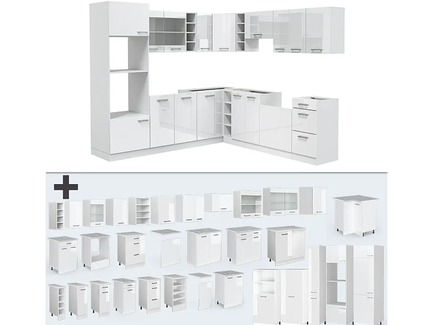 Cocina esquinera blanco alto brillo/blanco 247x60x81.6 r-line