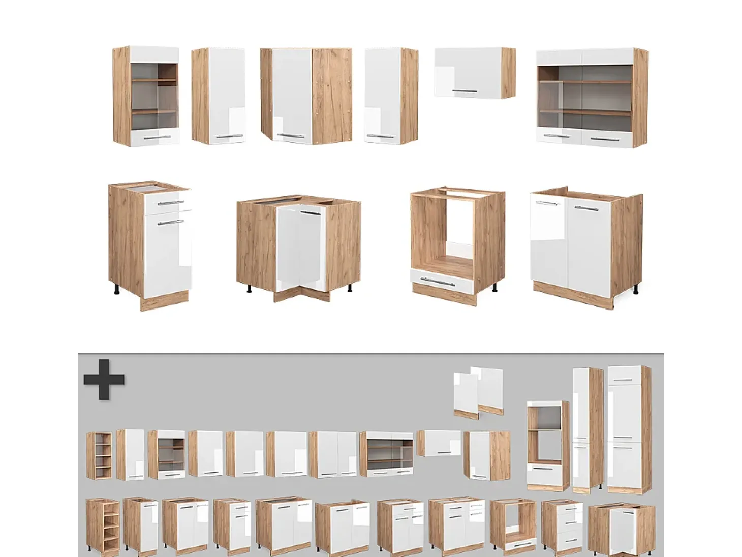 Cocina esquinera blanco brillo intenso/roble dorado 190x46x81.6 fame-line