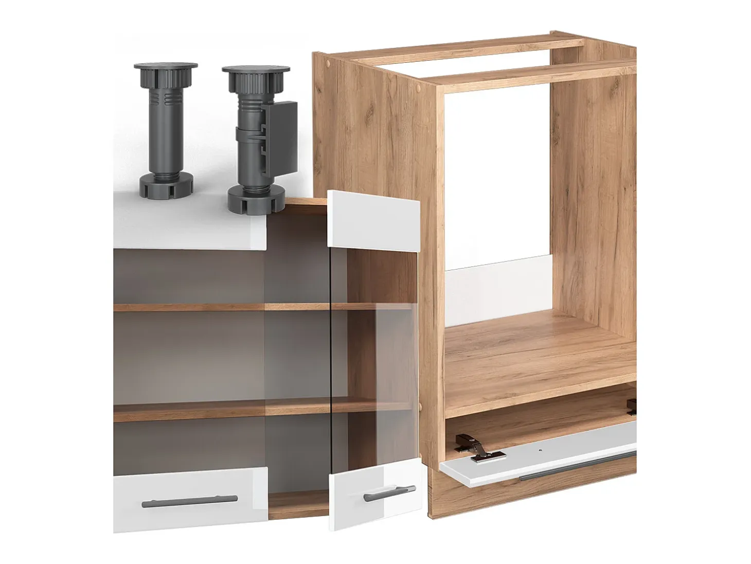 Cocina esquinera blanco brillo intenso/roble dorado 227x60x81.6 fame-line