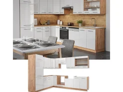 Cocina esquinera blanco brillo intenso/roble dorado 227x60x81.6 fame-line
