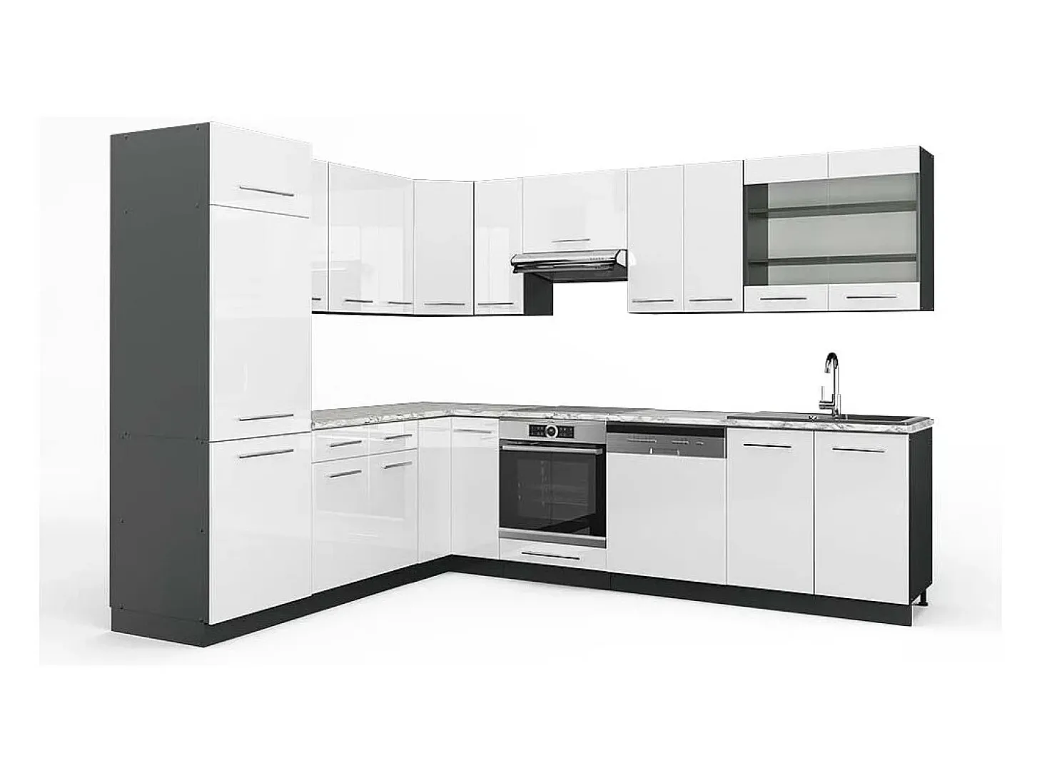 Cocina esquinera blanco brillo/antracita 287x60x81.6 fame-line