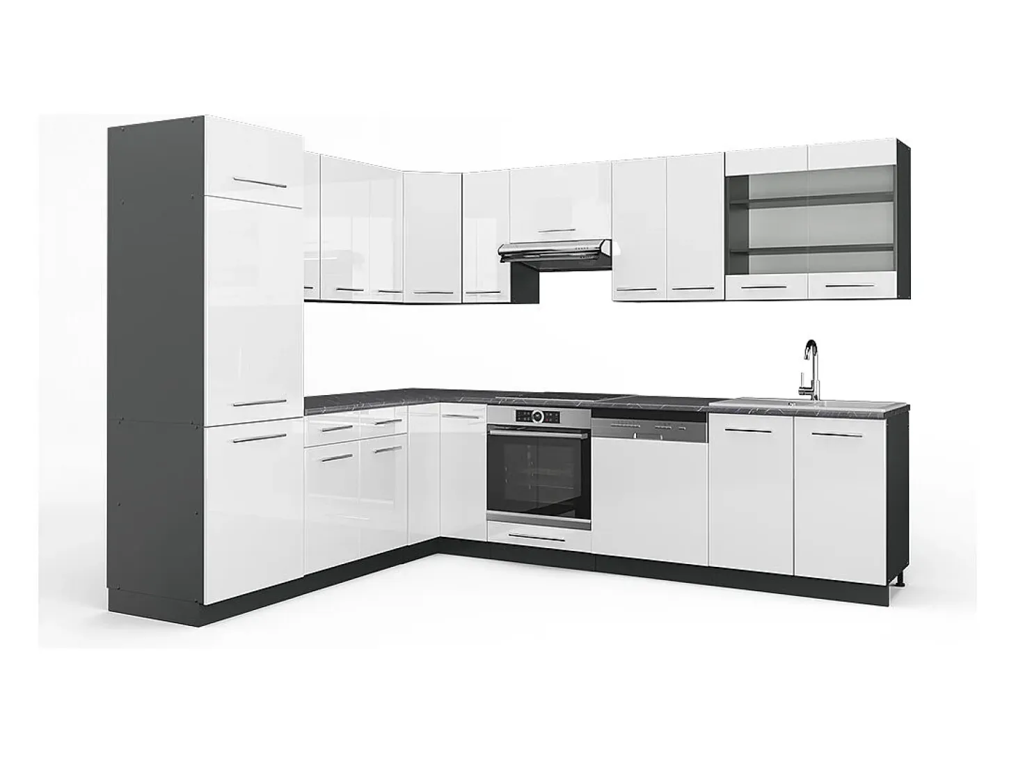 Cocina esquinera blanco brillo/antracita 287x60x81.6 fame-line