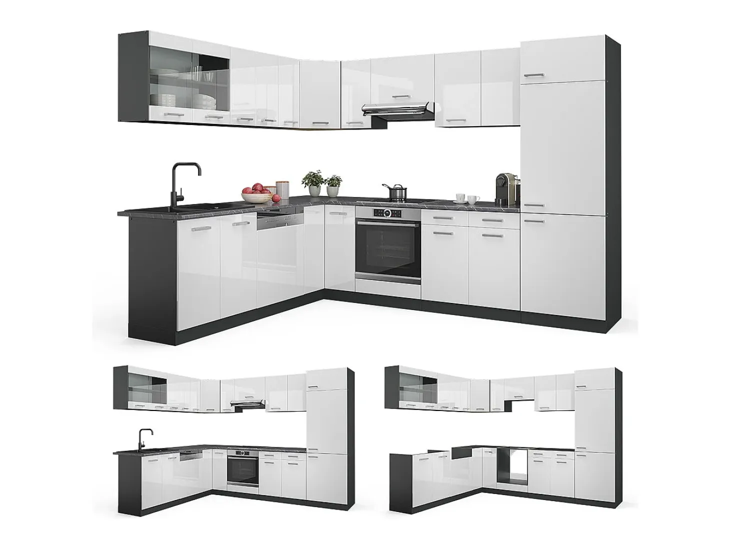 Cocina esquinera blanco brillo/antracita 287x60x81.6 r-line