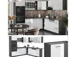 Cocina esquinera blanco brillo/antracita 247x60x81.6 r-line