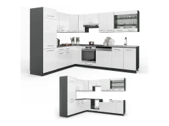 Cocina esquinera blanco brillo/antracita 287x46x81.6 fame-line