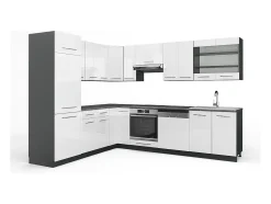 Cocina esquinera blanco brillo/antracita 287x46x81.6 fame-line