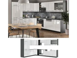 Cocina esquinera blanco brillo/antracita 347x46x81.6 fame-line