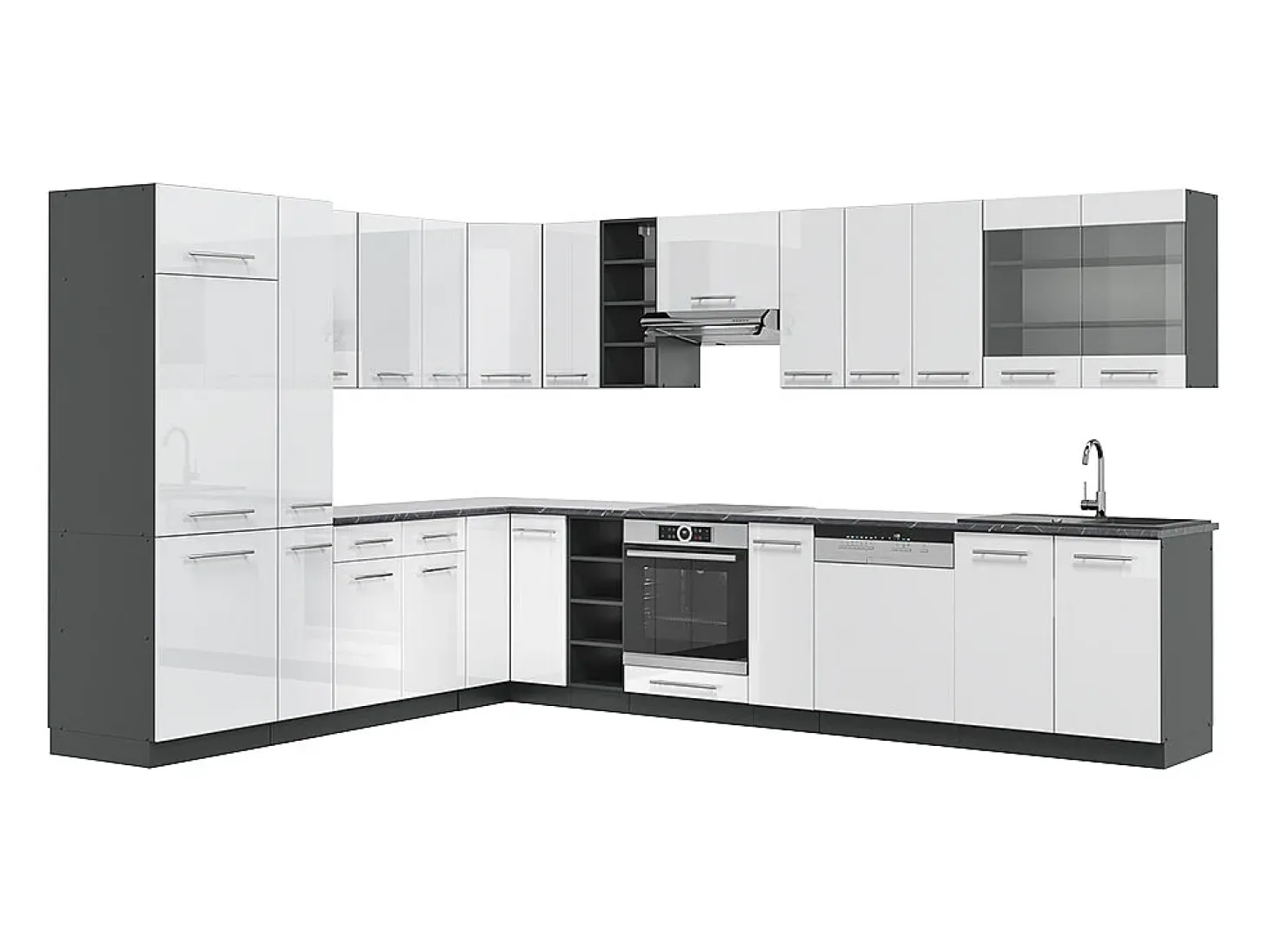 Cocina esquinera blanco brillo/antracita 347x46x81.6 fame-line