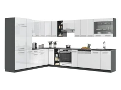 Cocina esquinera blanco brillo/antracita 347x46x81.6 fame-line