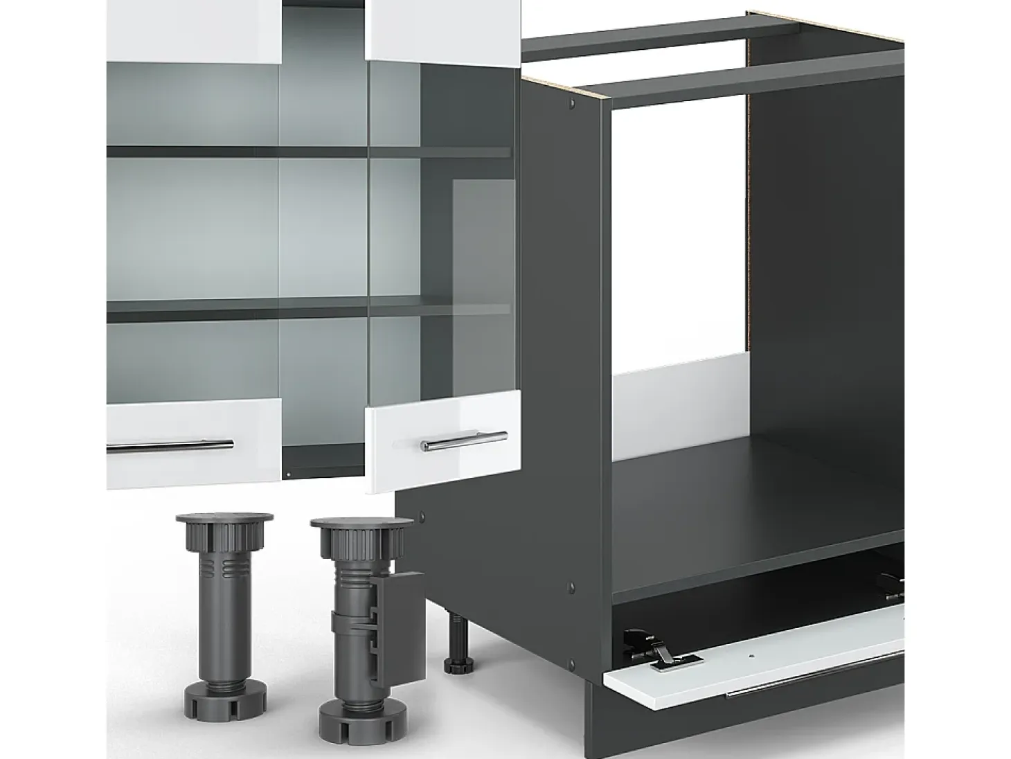 Cocina esquinera blanco brillo/antracita 347x46x81.6 fame-line