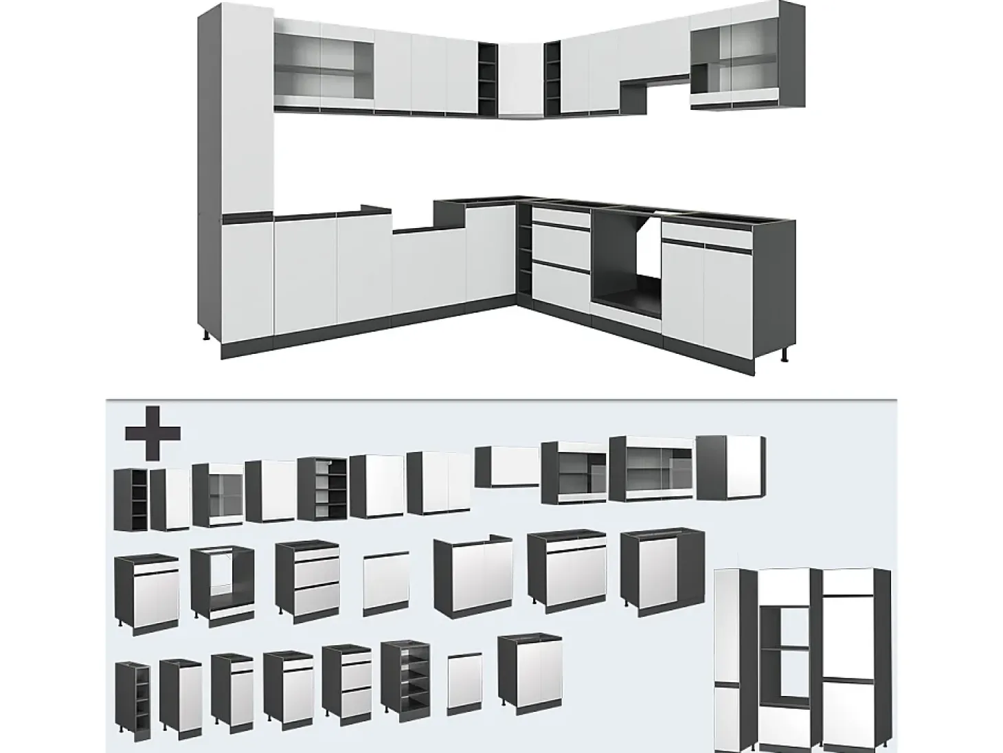 Cocina esquinera blanco/antracita 277x60x81.6 r-line