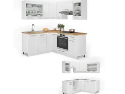 Cocina esquinera blanco/blanco alto brillo 190x46x81.6 fame-line