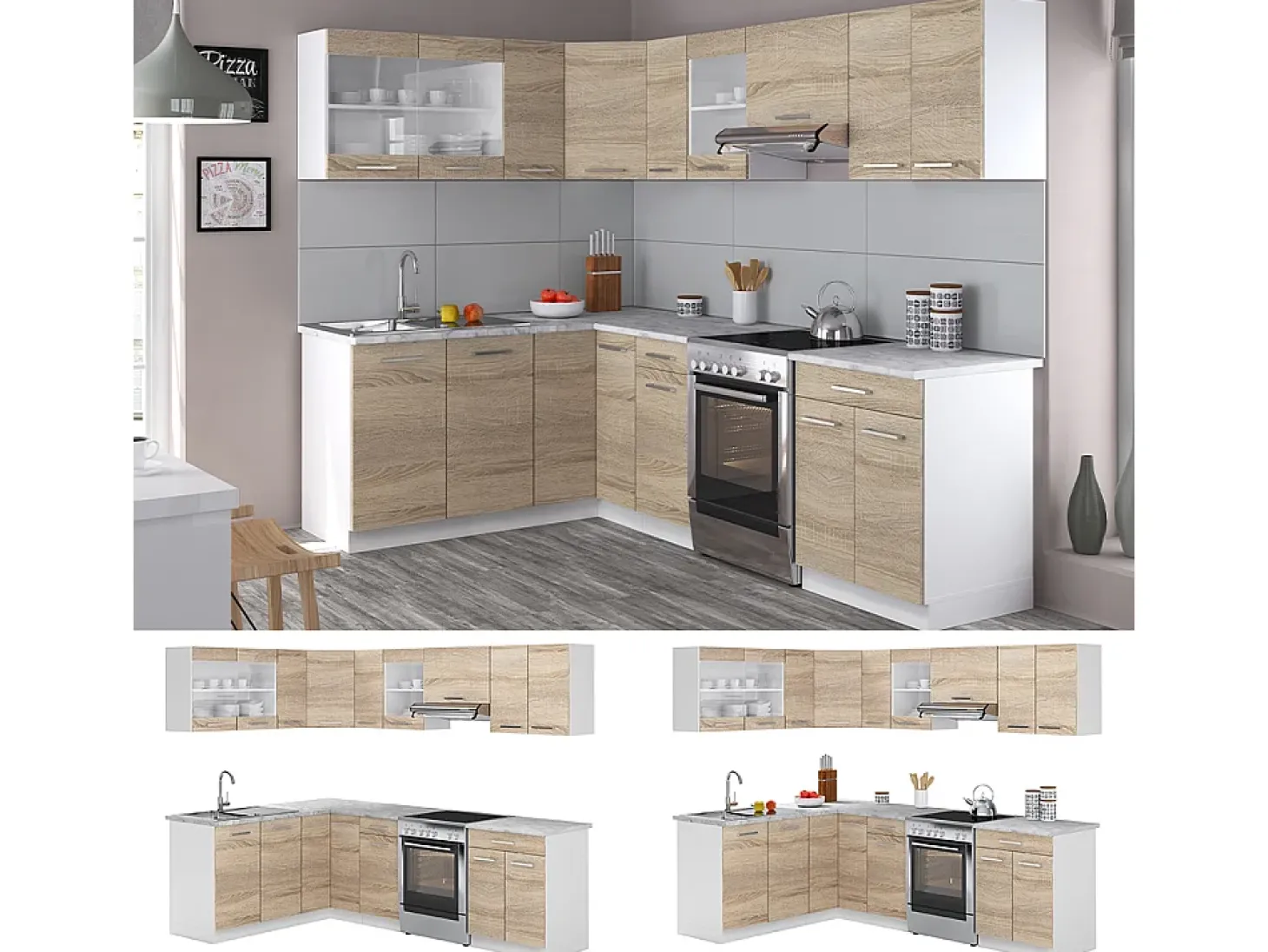 Cocina esquinera blanco/sonoma 247x60x81.6 rick