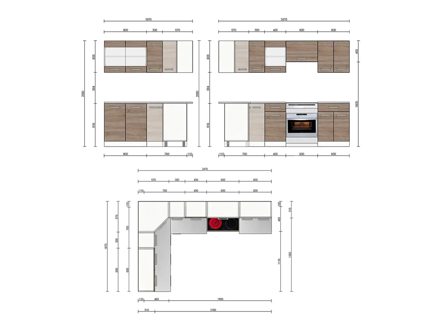 Cocina esquinera blanco/sonoma 250x60x81.6 rick
