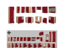 Cocina esquinera burdeos brillo intenso/roble dorado 227x60x81.6 fame-line