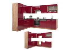 Cocina esquinera burdeos brillo intenso/roble dorado 227x60x81.6 fame-line