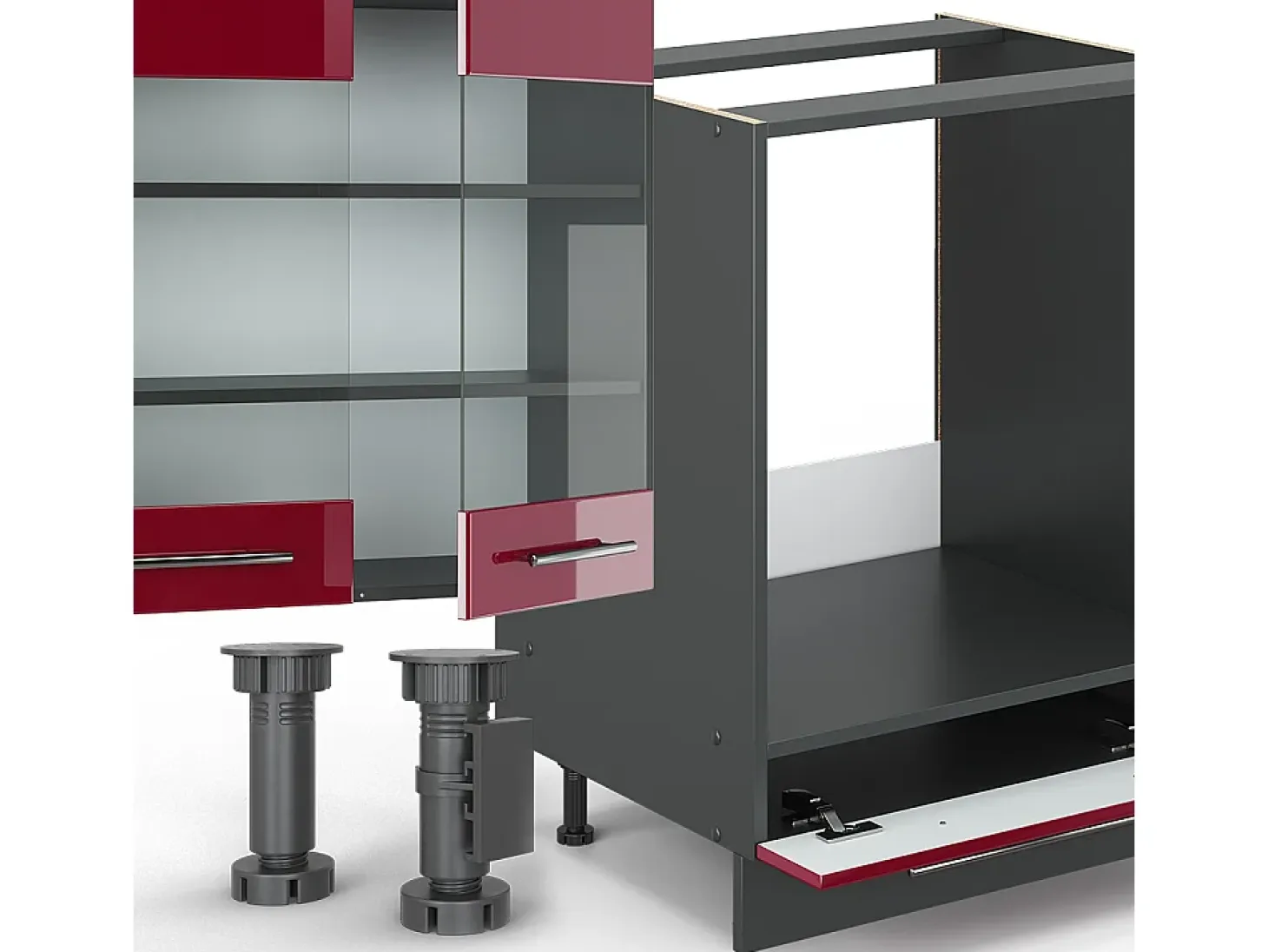 Cocina esquinera burdeos brillo intenso/antracita 347x60x81.6 fame-line