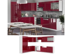 Cocina esquinera burdeos brillo intenso/blanco 347x46x81.6 fame-line
