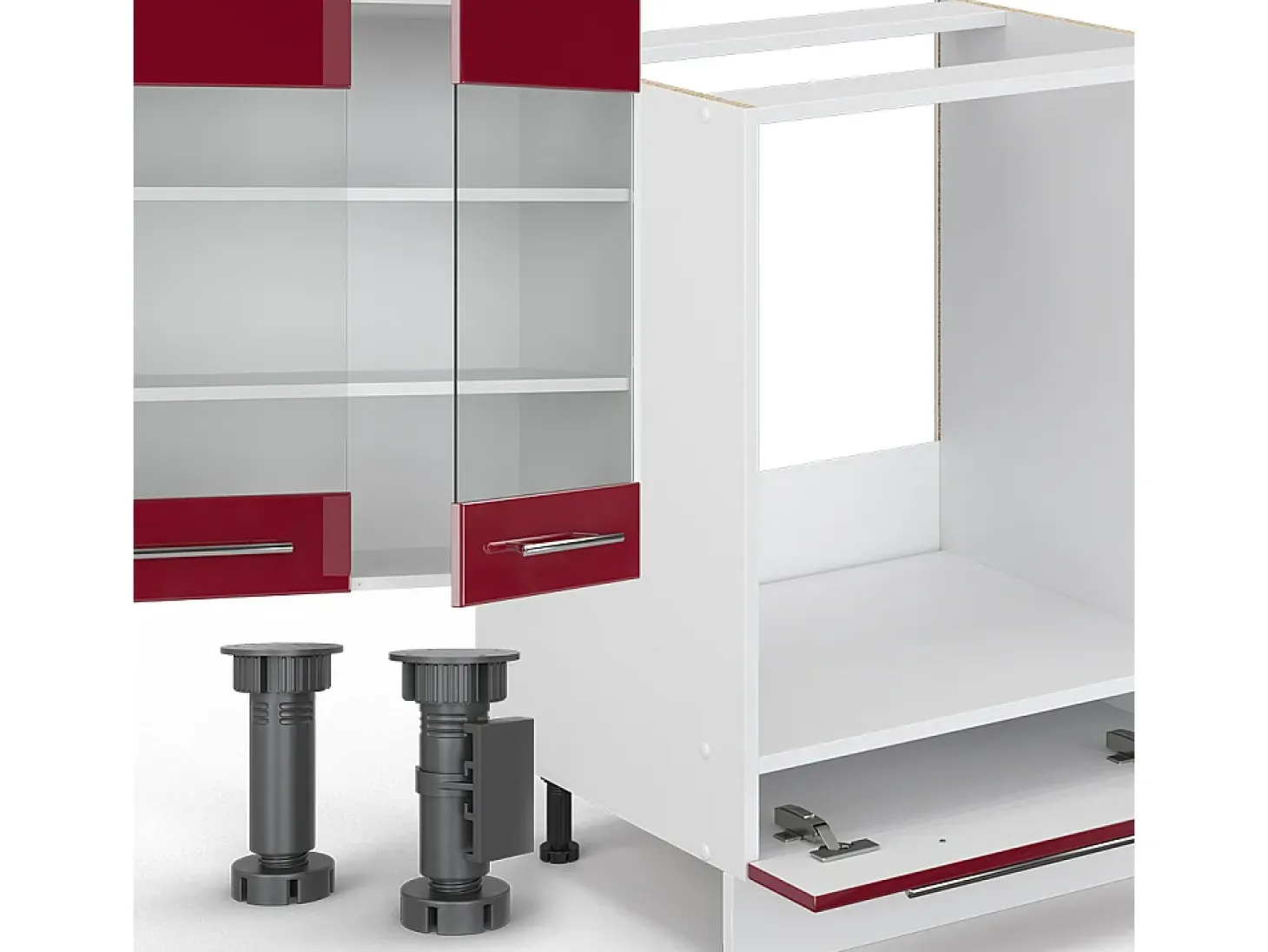 Cocina esquinera burdeos brillo intenso/blanco 347x46x81.6 fame-line