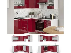 Cocina esquinera burdeos brillo intenso/blanco 190x46x81.6 fame-line