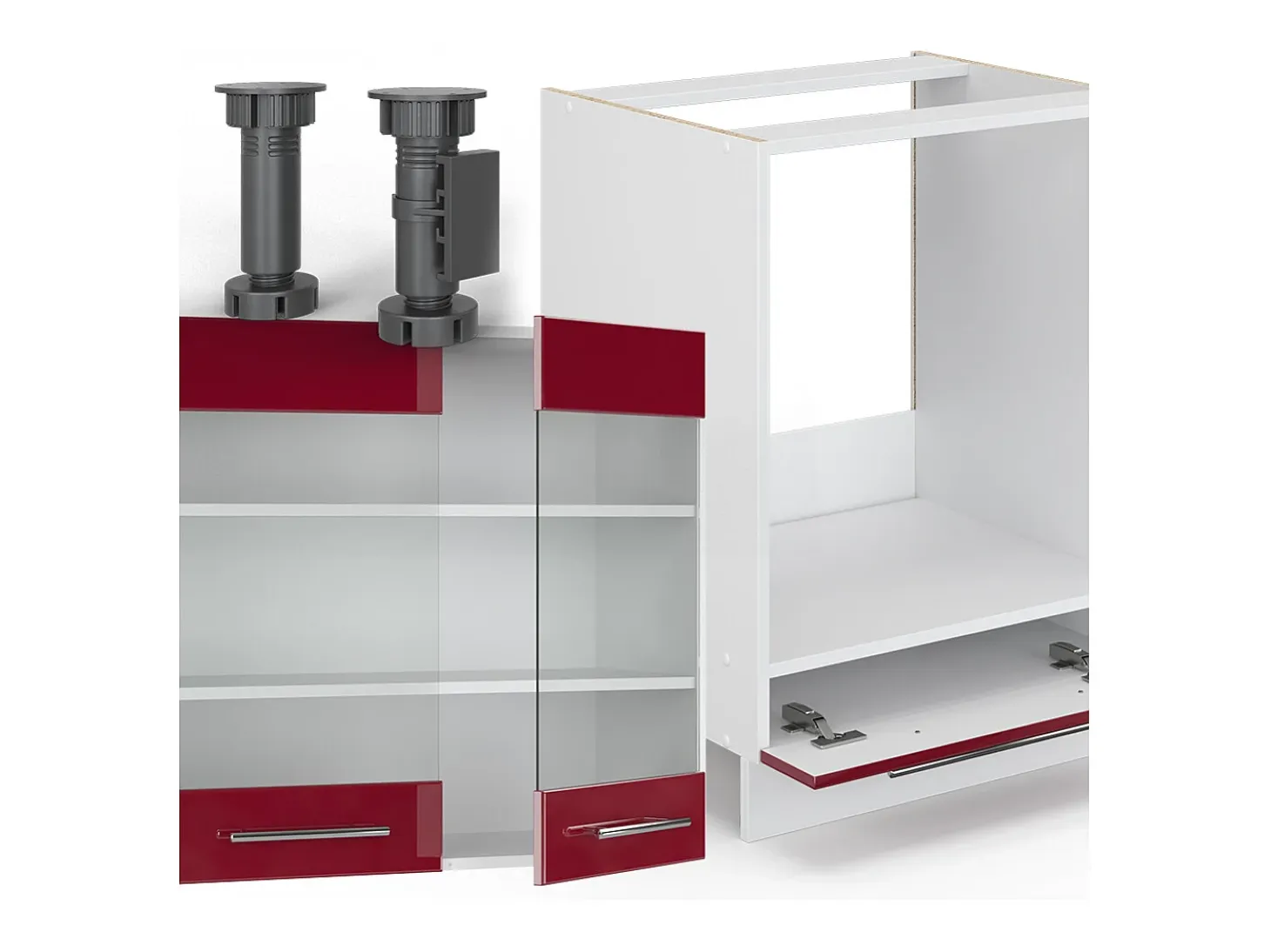 Cocina esquinera burdeos brillo intenso/blanco 190x46x81.6 fame-line