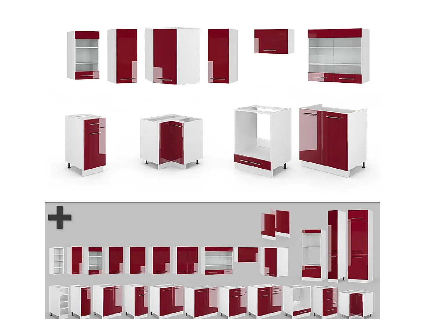 Cocina esquinera burdeos brillo intenso/blanco 190x46x81.6 fame-line