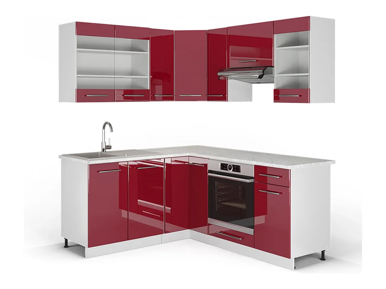 Cocina esquinera burdeos brillo intenso/blanco 190x46x81.6 fame-line